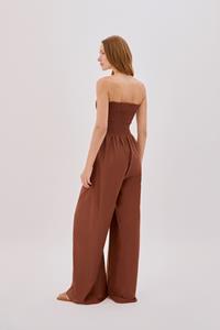 Mare Brown Cotton Shirred Jumpsuit