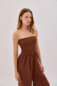 Mare Brown Cotton Shirred Jumpsuit