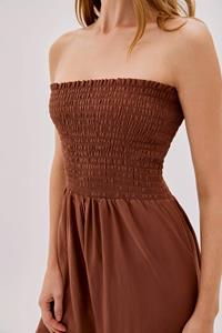 Mare Brown Cotton Shirred Jumpsuit