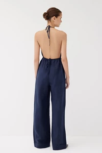 Maya Navy Linen Open Back Jumpsuit