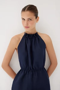 Maya Navy Linen Open Back Jumpsuit