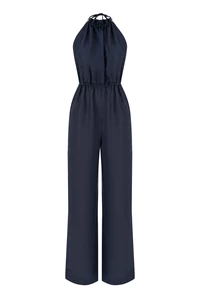 Maya Navy Linen Open Back Jumpsuit