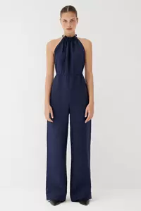 Maya Navy Linen Open Back Jumpsuit