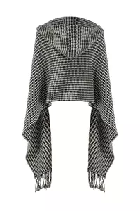 Zoe Black and White Dogtooth Cashmere-Blend Hooded Shawl