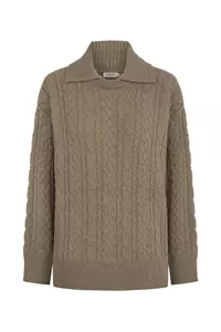 Morgan Coffee Oversized Cable Knit Cashmere-Blend Sweater