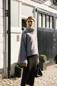 Pippa Grey Detachable Roll Neck Cashmere-Blend Sweater