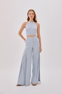 Polly Dusty Blue Linen Open Flare Pants