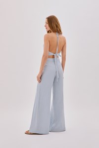 Polly Dusty Blue Linen Open Flare Pants
