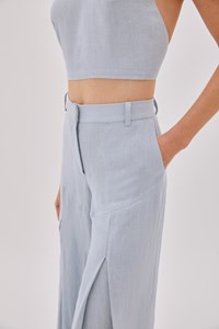Polly Dusty Blue Linen Open Flare Pants