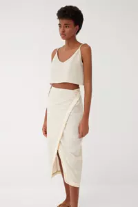 Barley Linen Fringe Wrap Skirt