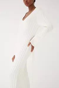 Sienna Ecru Ribbed Long Sleeve Maxi Dress