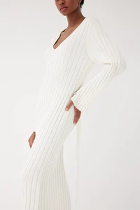 Sienna Ecru Ribbed Long Sleeve Maxi Dress