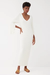 Sienna Ecru Ribbed Long Sleeve Maxi Dress