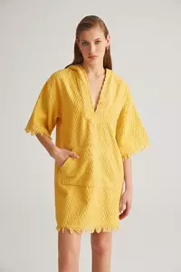Sunshine Yellow Zig Zag Terry Hooded Dress