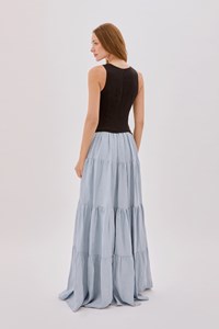 Tamsin Linen Black and Dusty Blue Split Maxi Dress