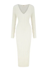 Sienna Ecru Ribbed Long Sleeve Maxi Dress