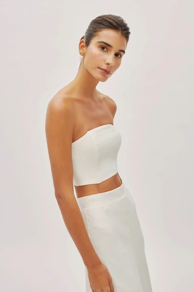 Clara Off-White Linen Bandeau Top 