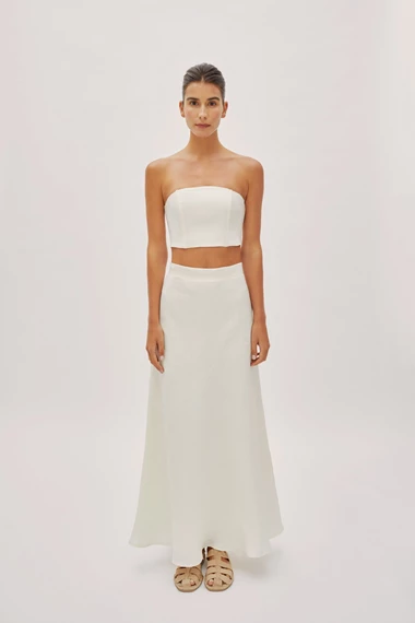 Clara Off-White Linen Maxi Skirt 