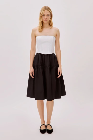 Daria Black and White Cotton Strapless Dress