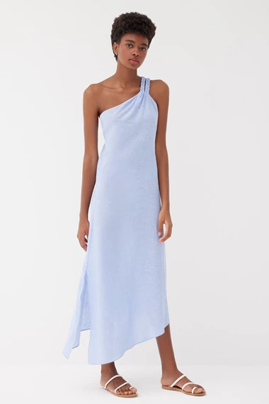Luna Powder Blue Linen Braided Dress
