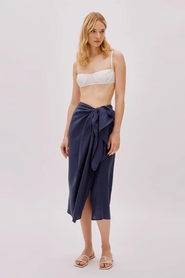 Soho Navy Linen Wrap Skirt