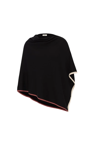 Vanessa Black Contrast Hem Jersey Poncho