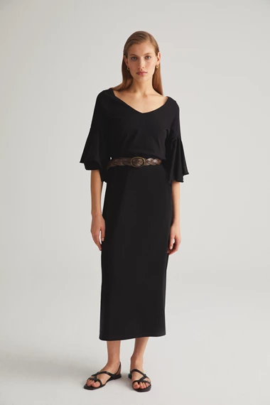 Black Ruffled Sleeve Dress