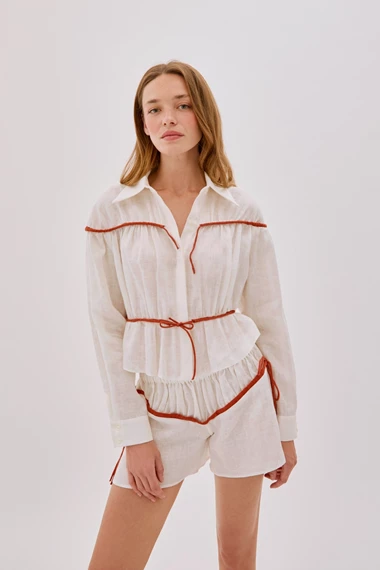 Colette Ecru and Terracotta Linen Tie Shorts