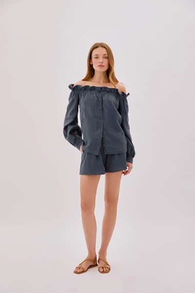 Gracey Indigo Linen Top