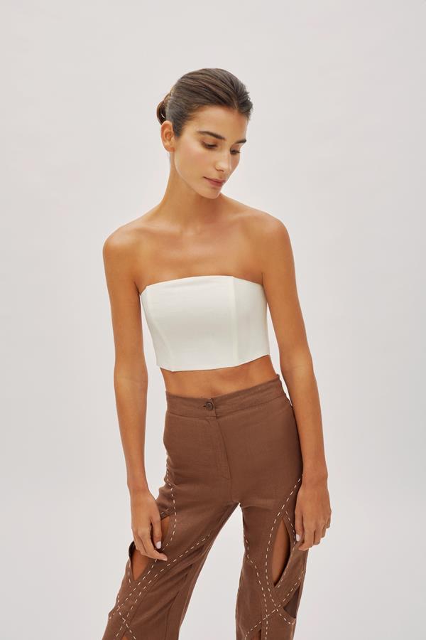 Asher Cappuccino Linen Cut Out Contrast Stitch Pants