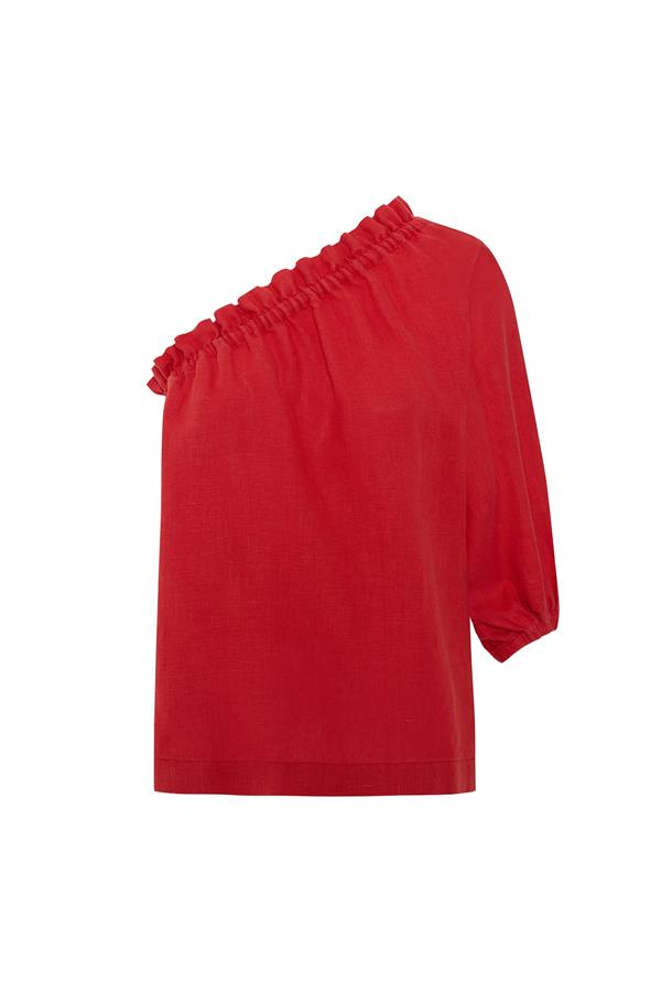 Capri Deep Red Linen One Sleeve Top