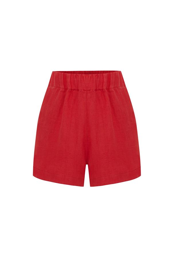 Capri Deep Red Linen Shorts 