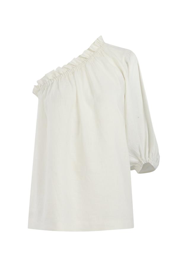 White One Sleeve Linen Top
