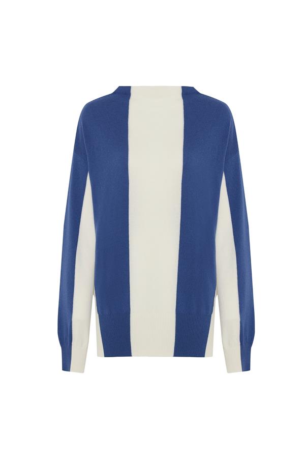 Coco Blue and White Cashmere-Blend Sweater