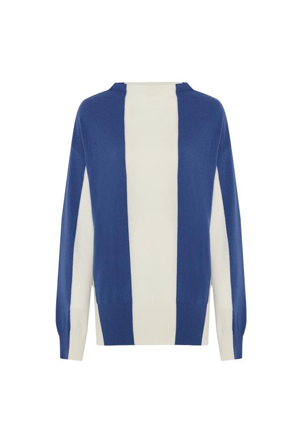 Coco Blue and White Cashmere-Blend Sweater