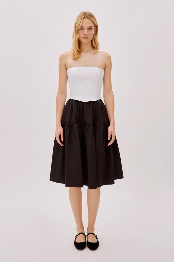 Daria Black and White Cotton Strapless Dress