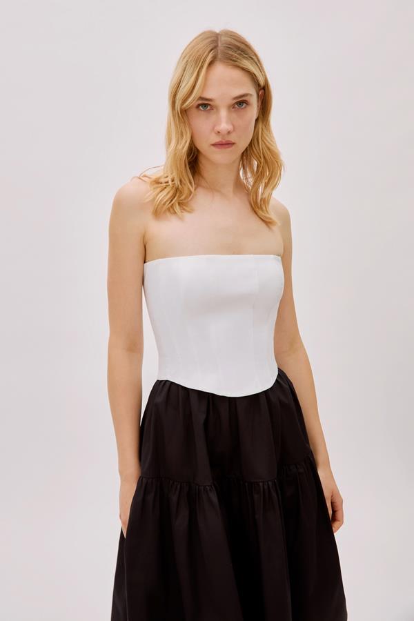 Daria Black and White Cotton Strapless Dress