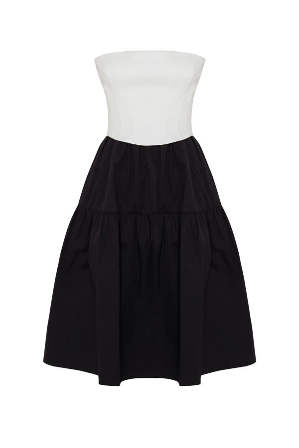 Daria Black and White Cotton Strapless Dress