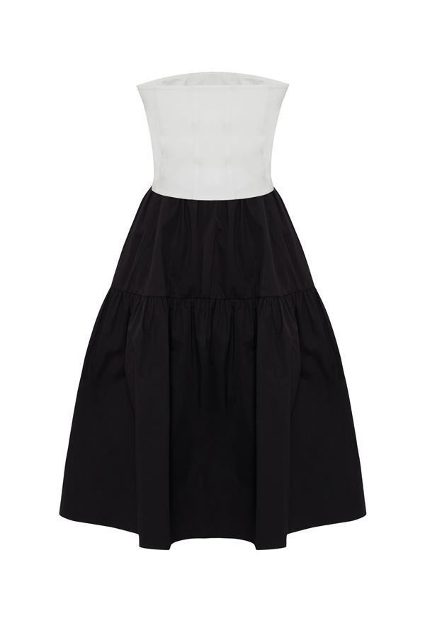 Daria Black and White Cotton Strapless Dress