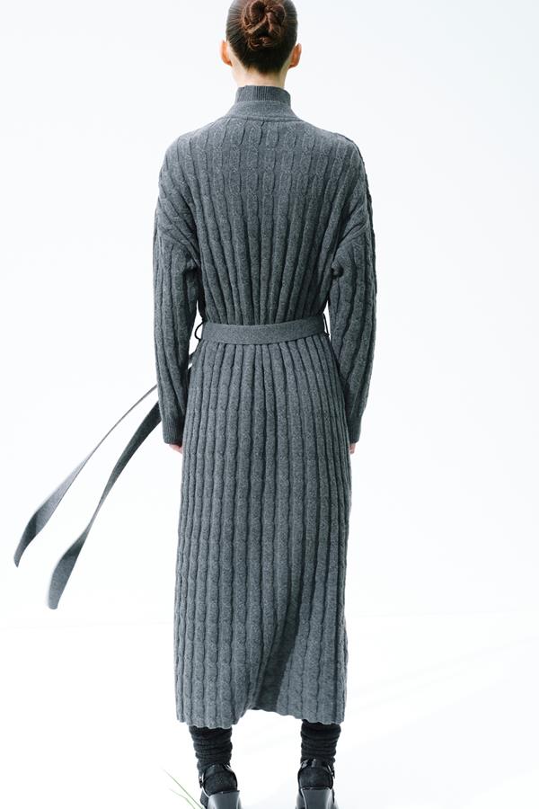 Evie Dark Grey Cashmere-Blend Cable Knit Robe Cardigan