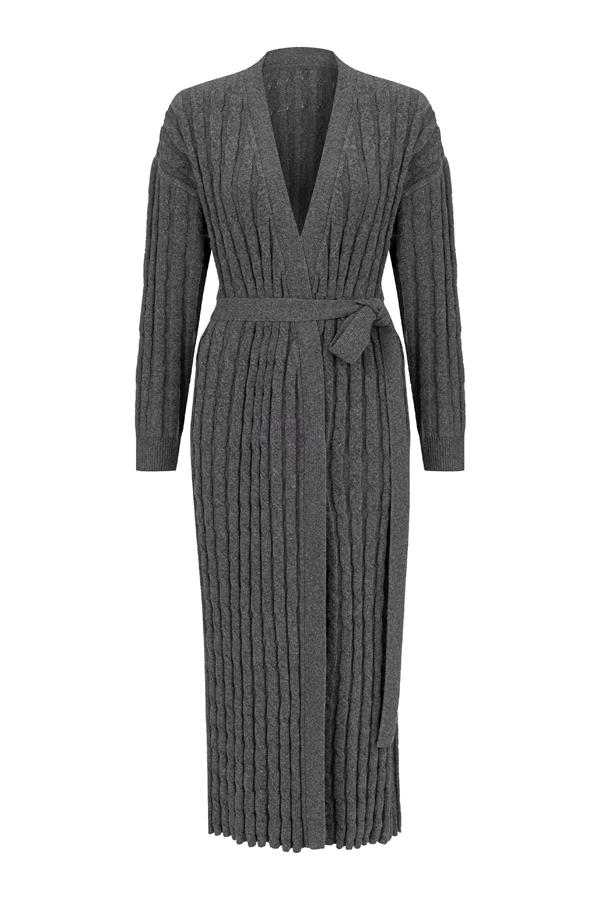 Evie Dark Grey Cashmere-Blend Cable Knit Robe Cardigan