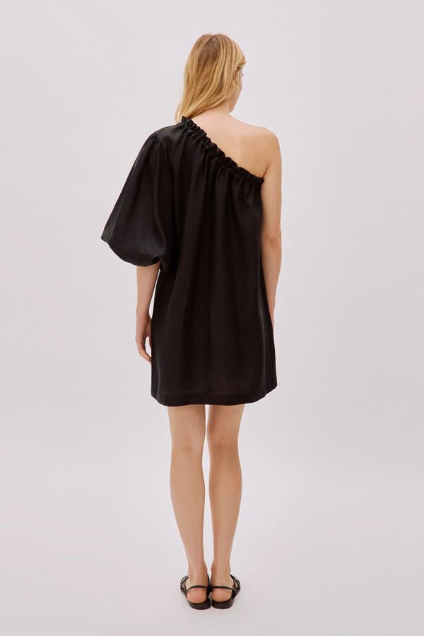 Florence Black Linen One Sleeve Mini Dress