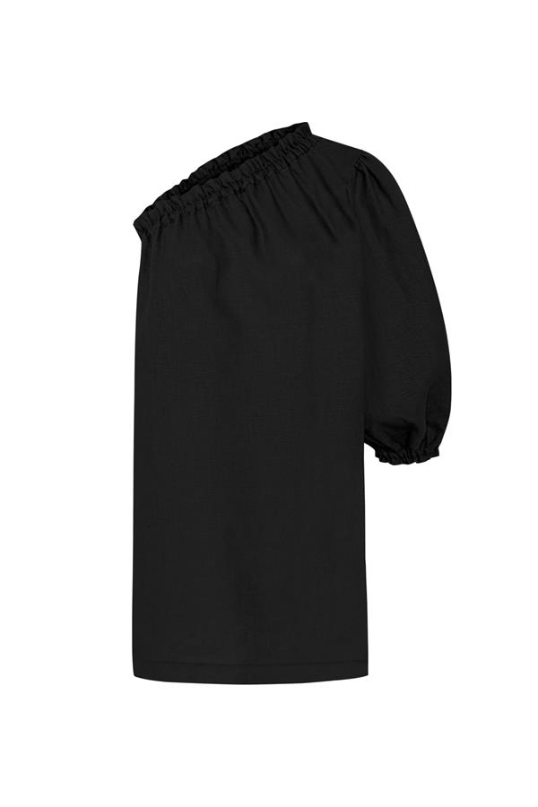 Florence Black Linen One Sleeve Mini Dress