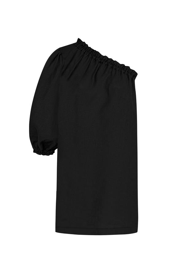 Florence Black Linen One Sleeve Mini Dress 