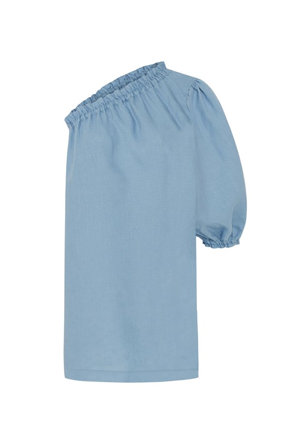 Florence Cloud Blue Linen One Sleeve Mini Dress 