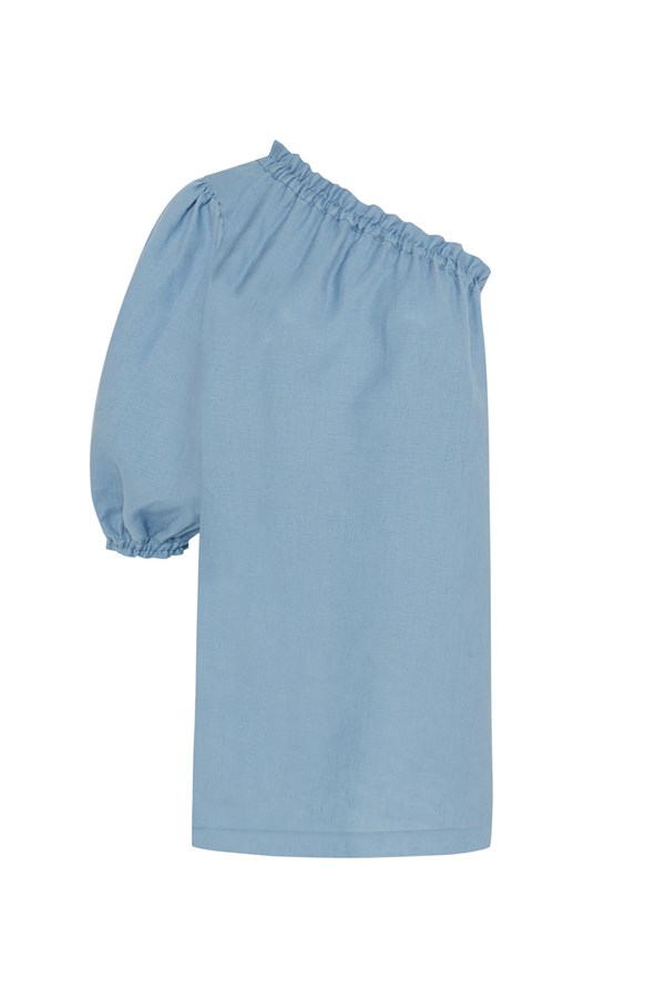 Florence Cloud Blue Linen One Sleeve Mini Dress 