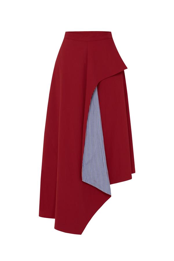 Kayra Red and Blue Cotton Striped Skirt