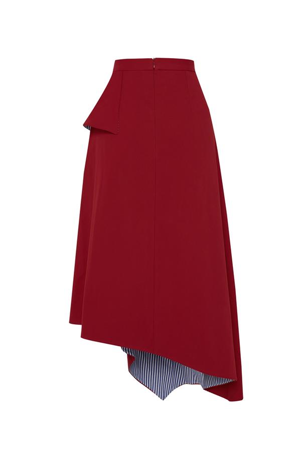 Kayra Red and Blue Cotton Striped Skirt