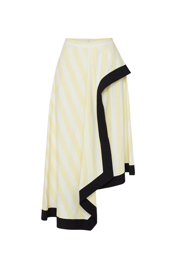 Kayra Yellow and White Cotton Striped Skirt