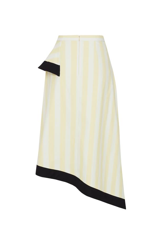 Kayra Yellow and White Cotton Striped Skirt